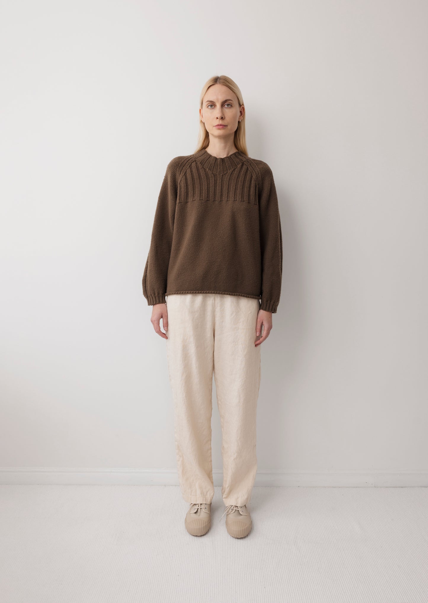 Rib Neck Pullover : Bark