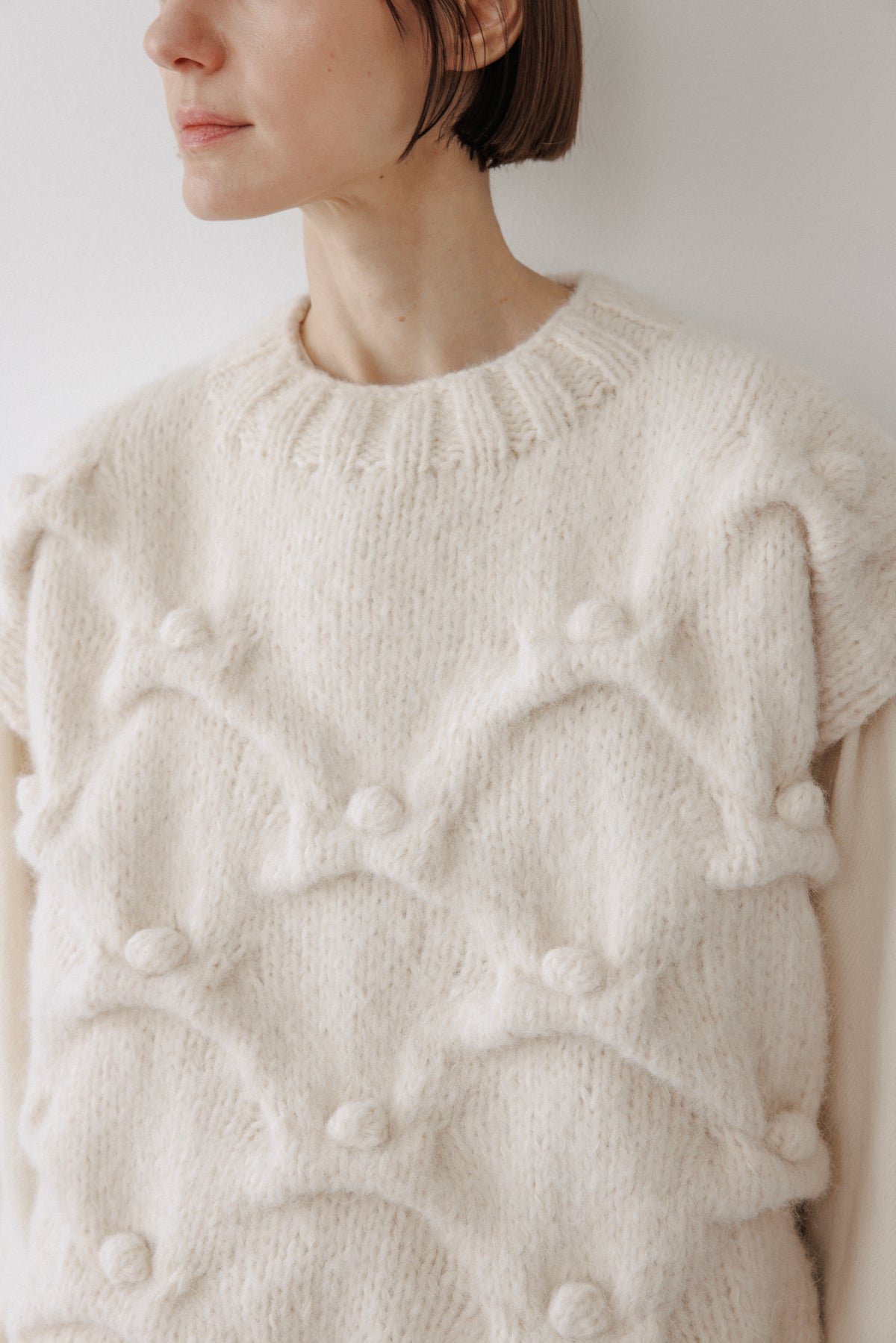Handknit Vest : Ecru
