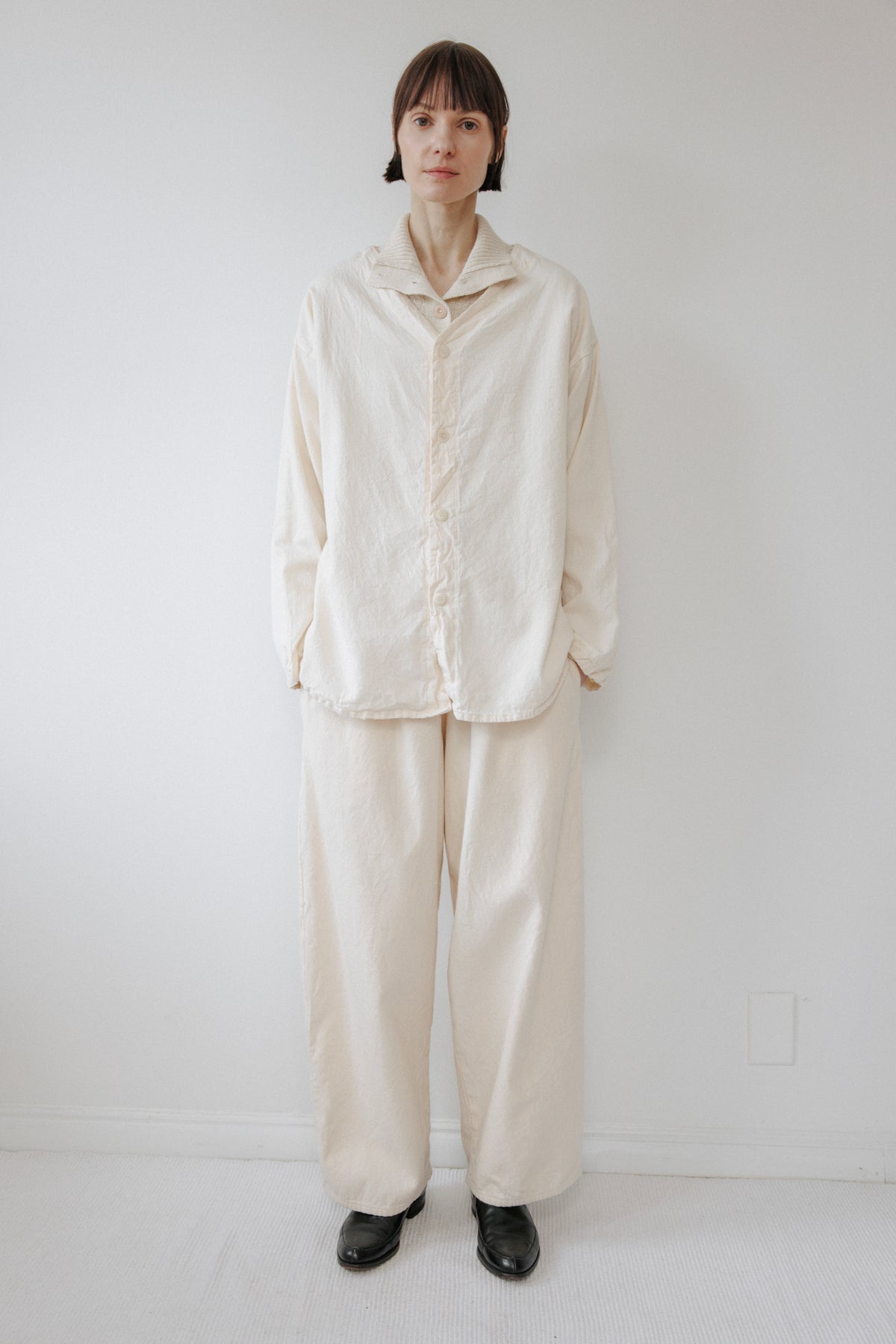 Wide Twill Trouser : Natural