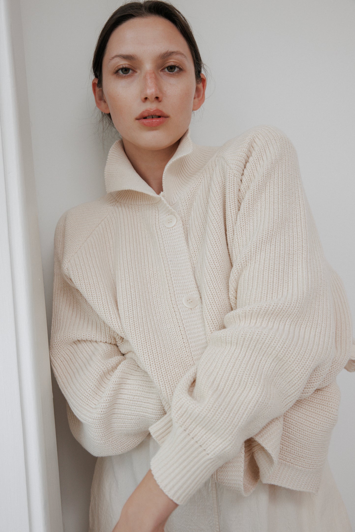 Collar Cardigan : Natural