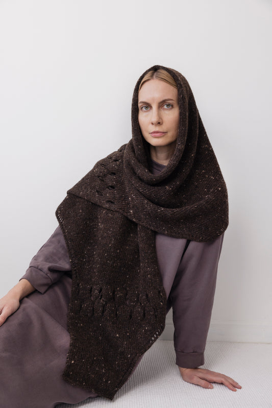 Hooded Scarf : Cocoa Tweed