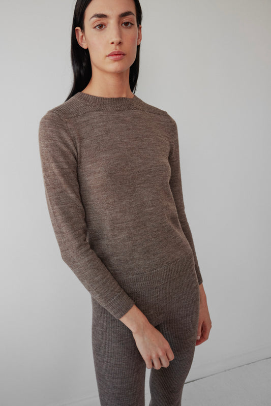 Layering Rib Crewneck : Heathered Brown