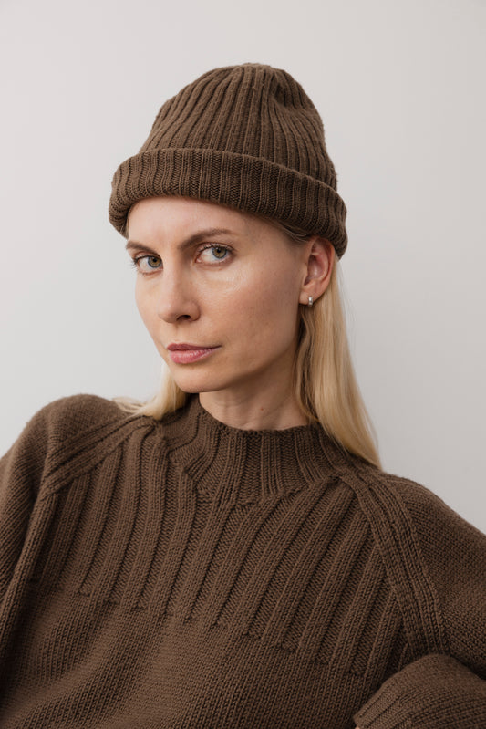 Skinny Rib Hat : Merino Bark