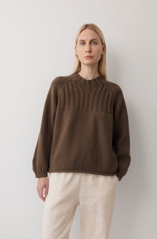 Rib Neck Pullover : Bark