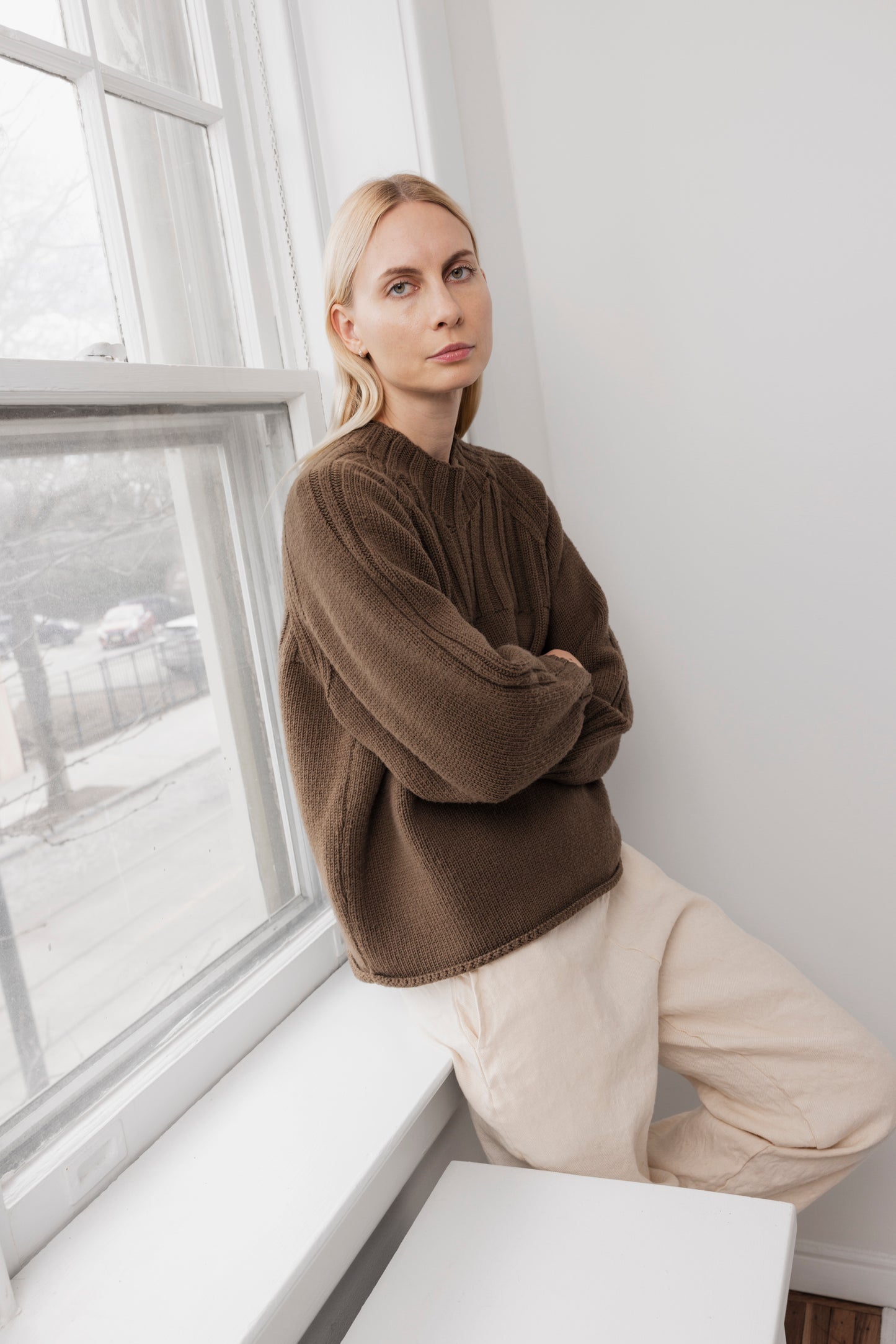 Rib Neck Pullover : Bark