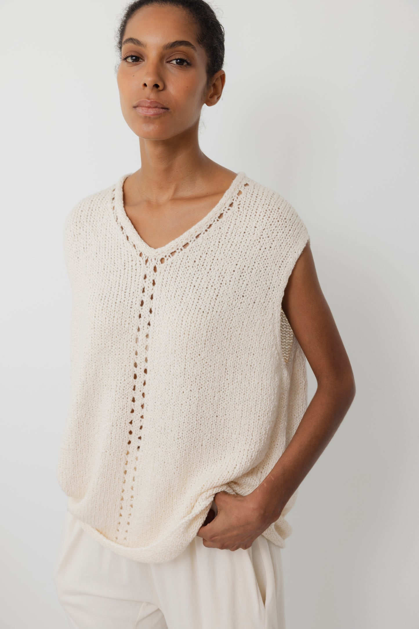 Pointelle Vest : Natural