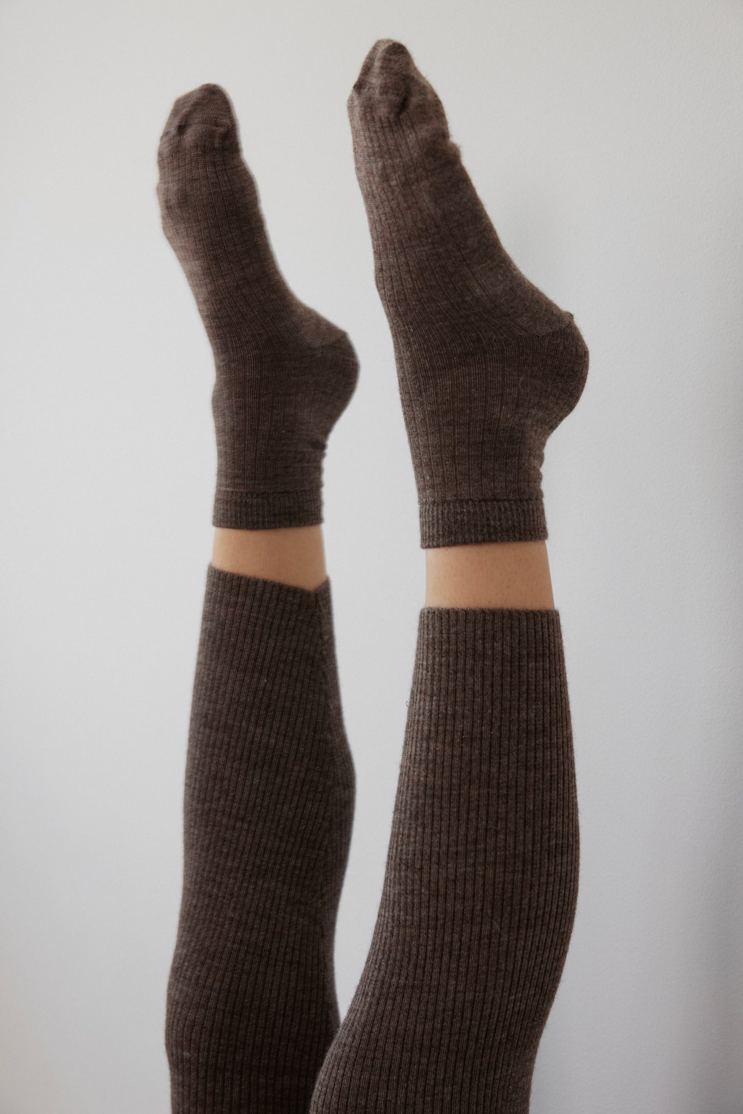 Rib Socks : Heathered Brown