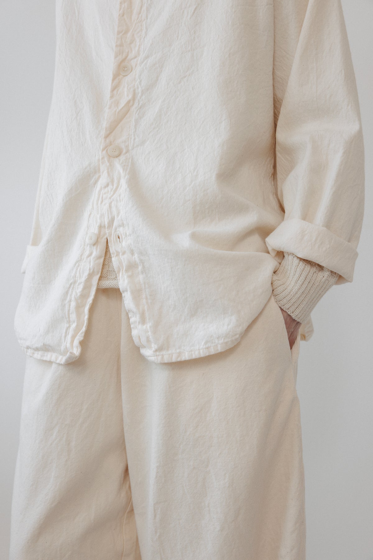 Wide Twill Trouser : Natural