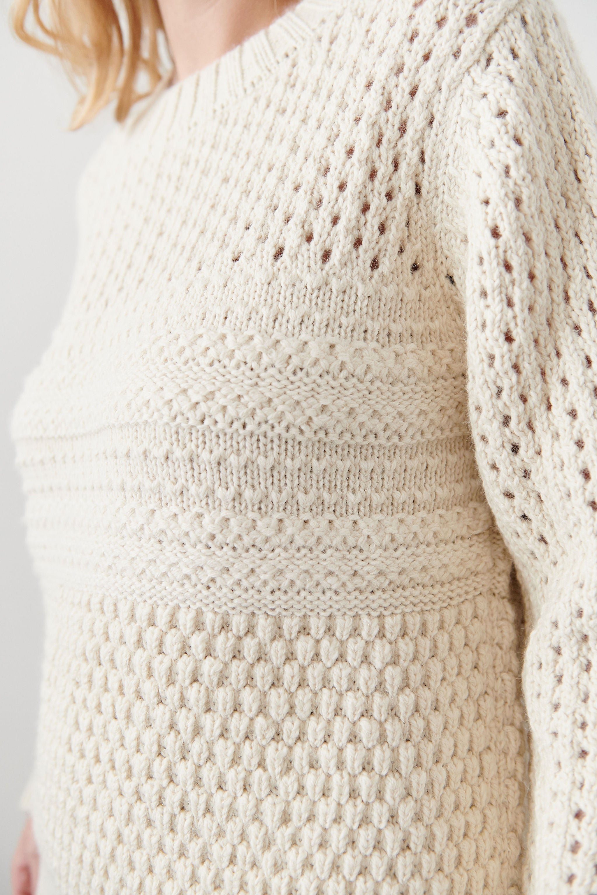 Mixed Stitch Pullover : Ecru